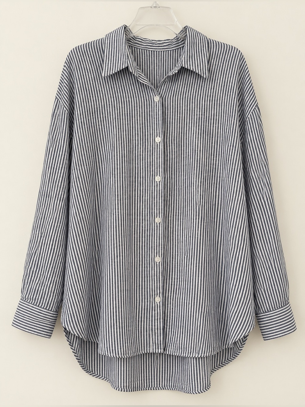 Cotton On Navy White Striped Linen Blend WAY Oversized Shirt EUC 4 #2689